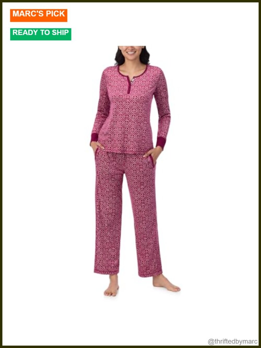 Women's Long Sleeve Henley & Pant Pajama Set Soft Silky Fleece